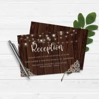 Rustic Wood String Lights Lace Wedding Reception Enclosure Card