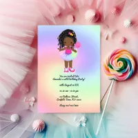 Little Black Girl Colorful Tutu Birthday Party Invitation