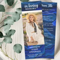 Modern Blue Marble Photo Memorial Poem Funeral Bookmarks
