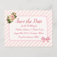 Coral Striped Personalized Save the Date Postcard