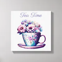 Tea Time | Pretty Vintage Tea Cup full of Flowers Canvas Print