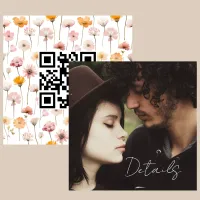 Whimsical Floral Photo Simple Pink Orange QR Code Enclosure Card