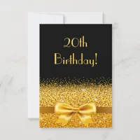 20th birthday party black gold bow invitation