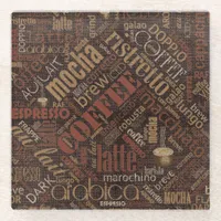 Coffee on Burlap Word Cloud Brown ID283 Glass Coaster