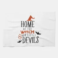 home of the witch and her little devils Halloween Kitchen Towel