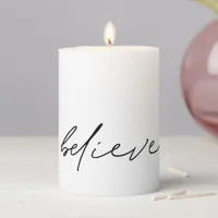 Minimalist Believe Handwritten Script Typography Pillar Candle