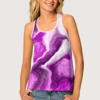 Purple and White Marble Swirls Fluid Art  Tank Top