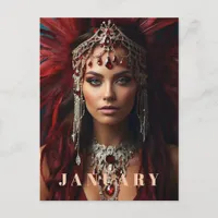 *~* JANUARY Headdress Boho GARNET AP53 Postcard