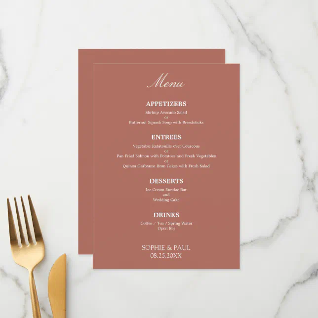 Stylish Cocoa Sienna Wedding Menu