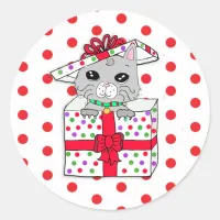 Sweet Kitten in Christmas Gift Box with Polka Dots Classic Round Sticker