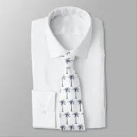 Tropical Navy Blue Palm Tree Pattern Neck Tie