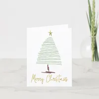 Artsy Simplistic Christmas Tree Gold Text Holiday Card