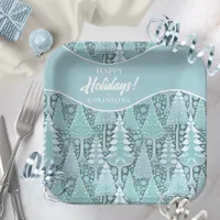 Stylized Coastal Christmas Trees Pattern#6 ID1009 Paper Plates