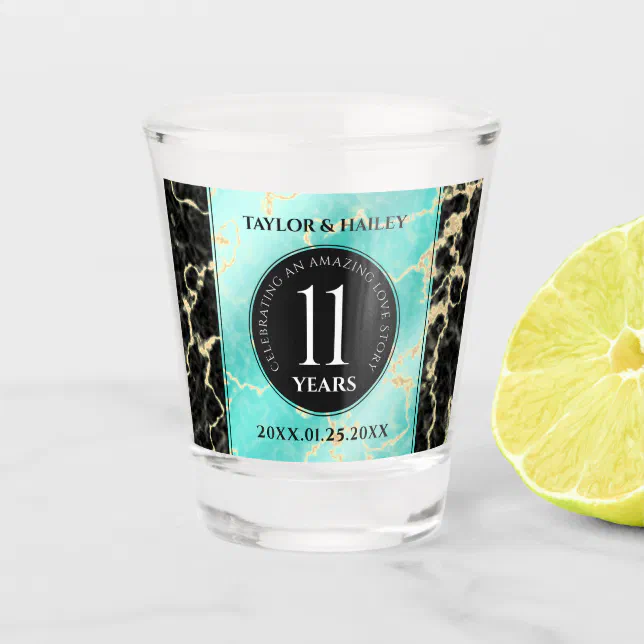 Elegant 11th Turquoise Wedding Anniversary Shot Glass