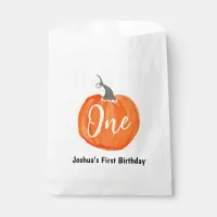 Cute watercolor pumpkin first birthday favor bag