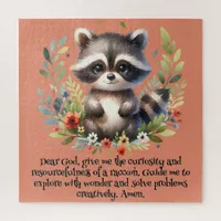 Raccoon Woodland Kids Christian Prayer on Pink | Jigsaw Puzzle