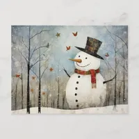 Cute Whimsical Snowman in a Top Hat  Postcard