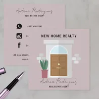 Minimalist Inviting Front Door Real Estate Agent Square Business Card