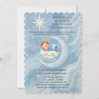Baby Boy Shower Invite Moonlight Stars Watercolor