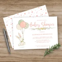 Cute Vintage Bunny Wildflower Baby Shower Invitation