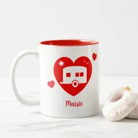 Red Motorhome and Caravan Owner Love Heart Two-Tone Coffee Mug