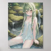 Elf in Sexy Nightgown in a Waterfall Poster