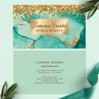 Teal And Gold Glitter Glam Business Card