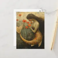 Fantasy Mermaid Woman With Flowers Postcard