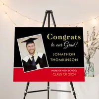 Congrats Grad Photo Gold Black Red 2025 Graduation Foam Board
