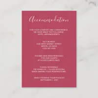 Simple  Modern Minimalist Magenta Wedding Enclosure Card