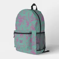 Monogrammed Hot Pink & Turquoise Floral Printed Backpack