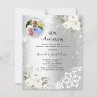 Silver diamonds florals 60th wedding invitation