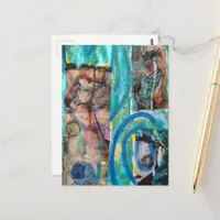 Retro Horse, Donkey, and a Doll Unique Mixed Media Postcard