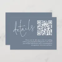 Minimalist QR Code Dusty Blue Wedding Details Enclosure Card