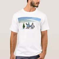 Cute Cartoon Penguin Pair with Tree T-Shirt