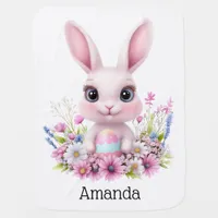 Cute Bunny Pink Flowers with Easter Egg Baby Blanket