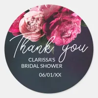 Chic Pink Peony Thank You Bridal Shower Classic Round Sticker