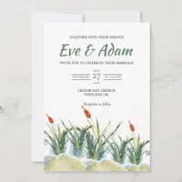 Red Berry Grass Boho Watercolor Winter Wedding Invitation