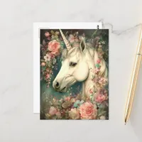 Beautiful Unicorn and Flowers Postcard