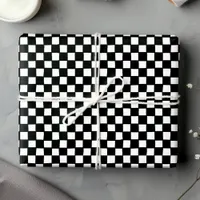 Modern Hand Drawn Black & White Check Pattern Wrapping Paper Sheets