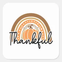 Rustic Boho Pumpkin Rainbow Thankful Square Sticker