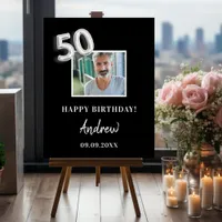 50th birthday party black photo name guy foam board