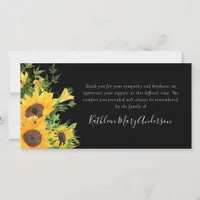 Black Sunflower Funeral Thank You Card