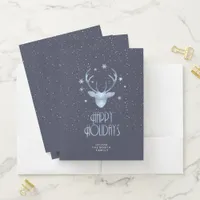 Deer Antlers Silhouette & Snowflakes Blue ID861 Pocket Folder