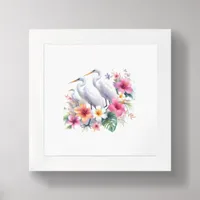 Tropical Egret Bird Coastal Mini Art  Framed Art