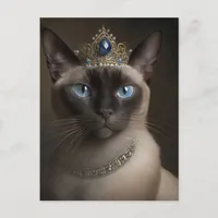 cute Siamese cat blue eyes and blue jewel crown  Postcard