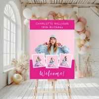 Hot pink photo collage birthday party welcome foam board