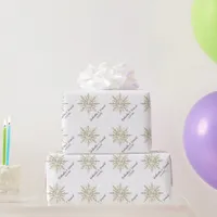 Gold Snowflake on White Winter Wedding Wrapping Paper