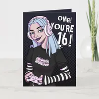 Punk Gamer Teen Girl Black 16th Birthday Card