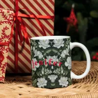 Exotic Foliage with White Flowers Coffee Mug